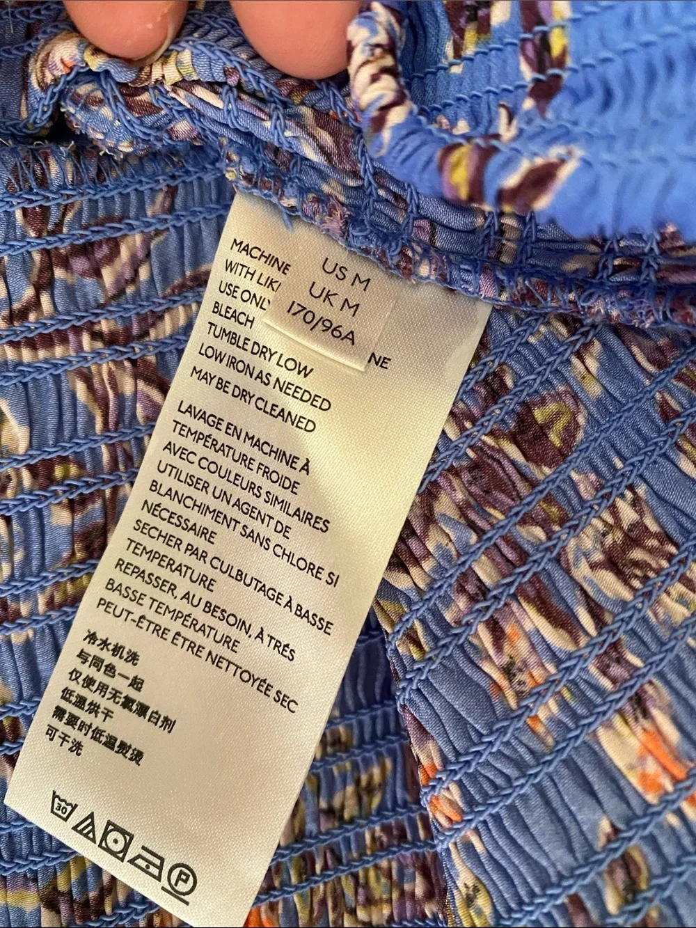 Free People Blue Floral Smocked-Waist Blouse